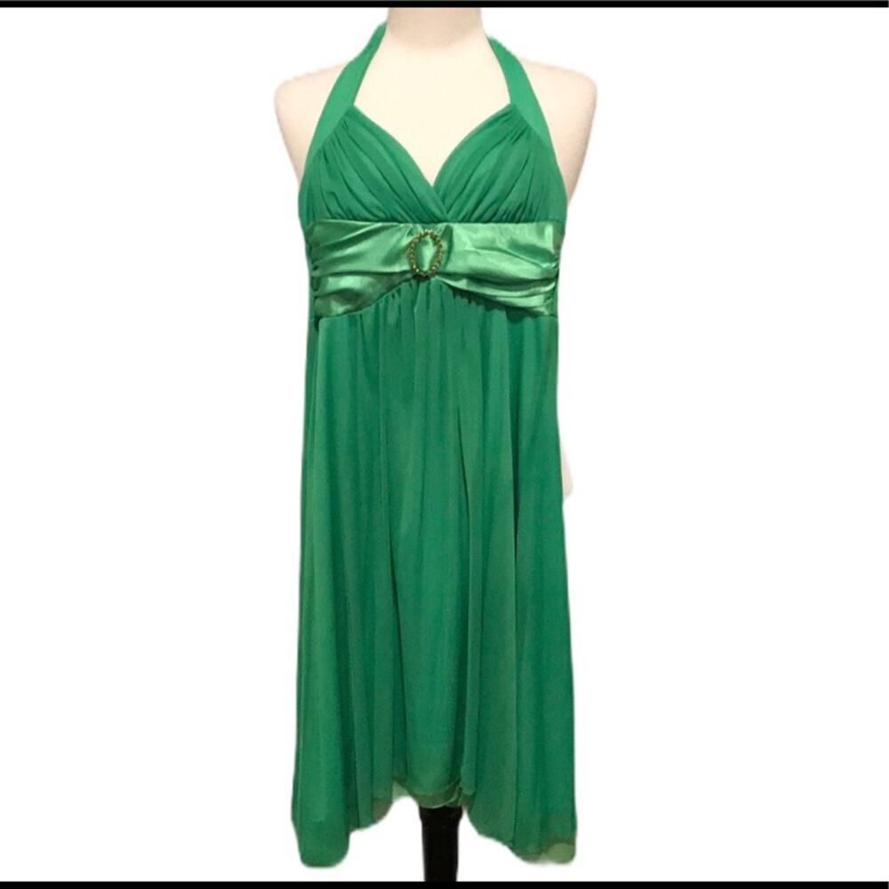 A4) City Triangles V-neck w/Open Back Asymmetrical Formal Green Dress Size Small